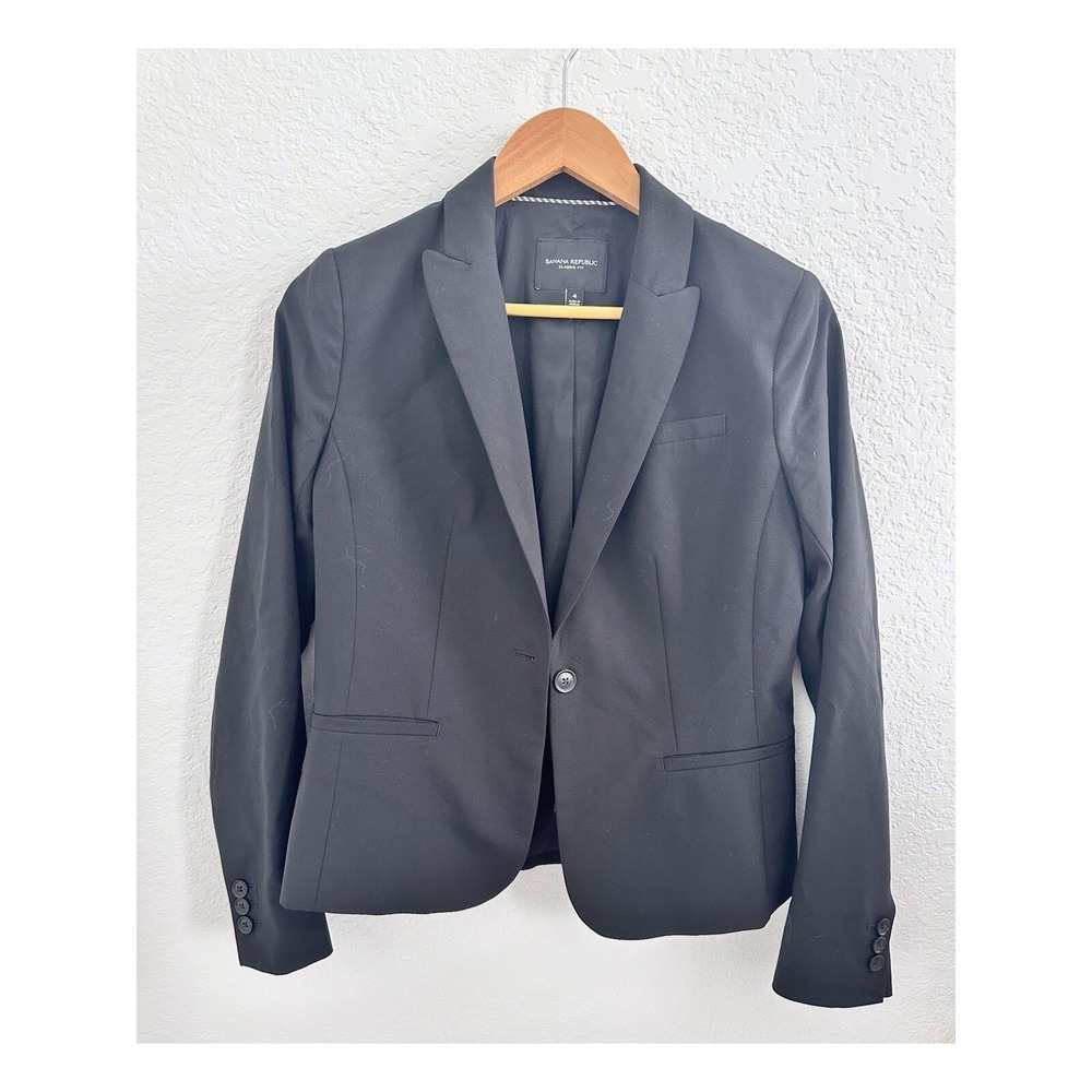 Banana Republic Classic Fit Marzotto Wool Women's Blazer 4 Black Office Siren